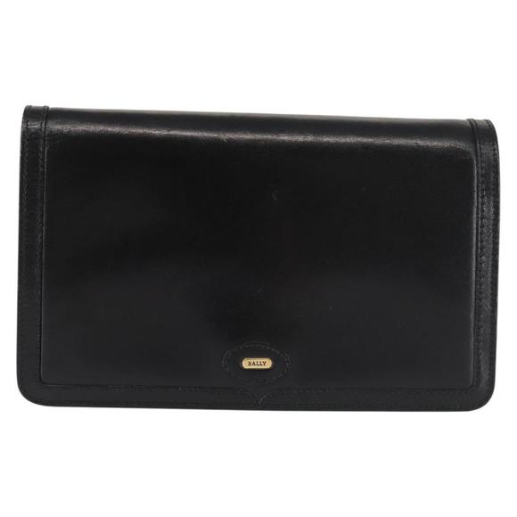 BALLY Wallet Chain Shoulder Bag Leather Black Gold Auth BA4808 - Picture 13 of 16